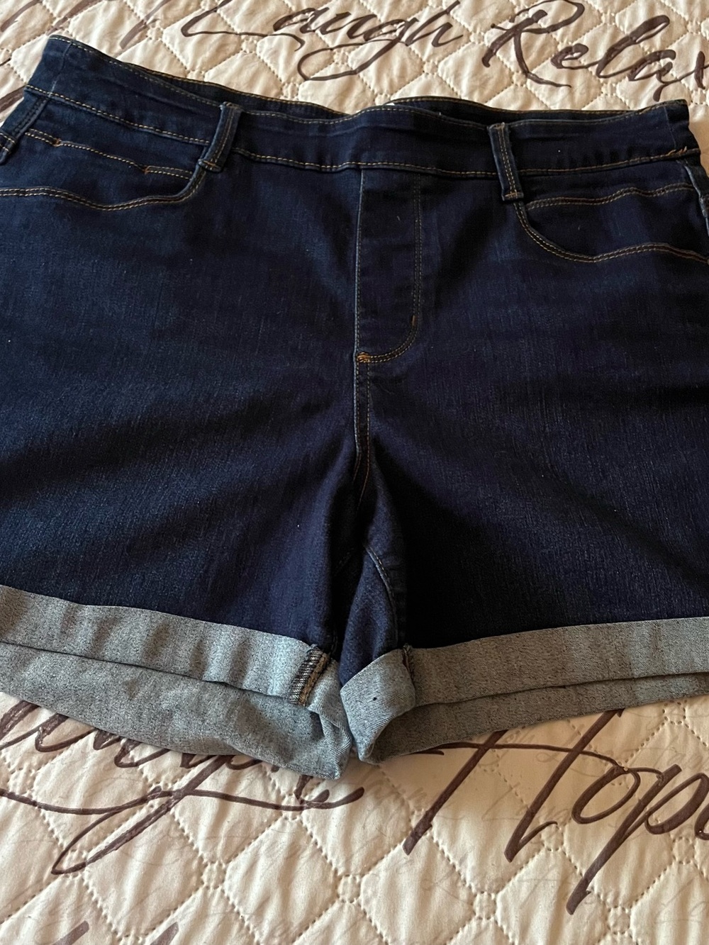Time and Tru Dark Indigo Roll-Cuff Denim Shorts